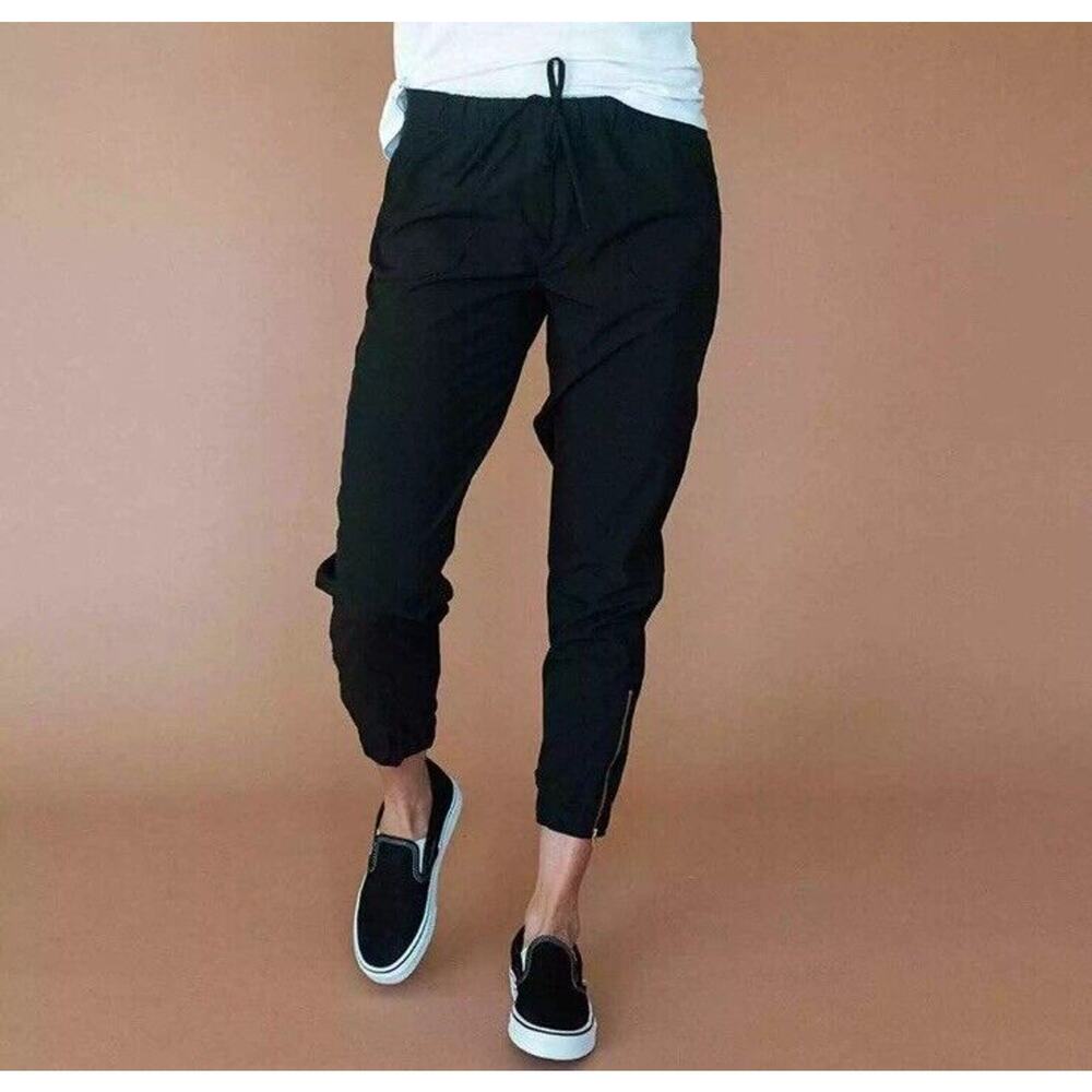 Albion Jetsetter Jogger Pants Small Black Nylon High Rise Zipper Hem Track i12